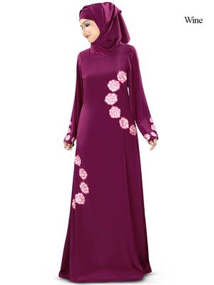 MyBatua Wine Polyester Arabian Style Islamic Wear For Women Muslim Abaya With Hijab 1