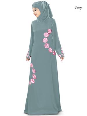 MyBatua Grey Polyester Arabian Style Islamic Wear For Women Muslim Abaya With Hijab 1