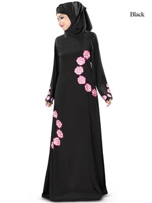 MyBatua Black Polyester Arabian Style Islamic Wear For Women Muslim Abaya With Hijab 1