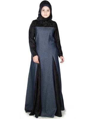 MyBatua Multicolor Denim Arabian Style Islamic Wear For Women Muslim Abaya With Hijab 1