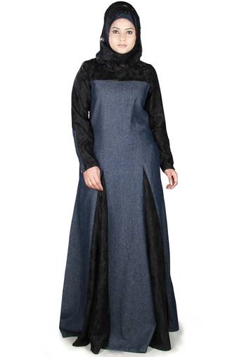 MyBatua Multicolor Denim Arabian Style Islamic Wear For Women Muslim Abaya With Hijab