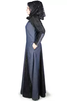 MyBatua Multicolor Denim Arabian Style Islamic Wear For Women Muslim Abaya With Hijab