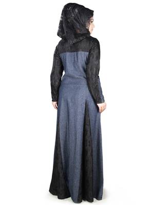 MyBatua Multicolor Denim Arabian Style Islamic Wear For Women Muslim Abaya With Hijab 4