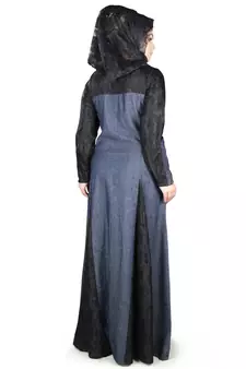 MyBatua Multicolor Denim Arabian Style Islamic Wear For Women Muslim Abaya With Hijab