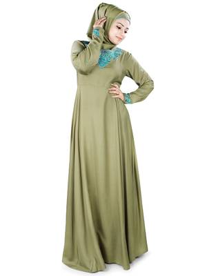 MyBatua Green Rayon Arabian Style Islamic Wear For Women Muslim Abaya With Hijab 1
