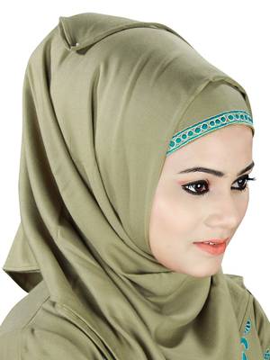 MyBatua Green Rayon Arabian Style Islamic Wear For Women Muslim Abaya With Hijab 4