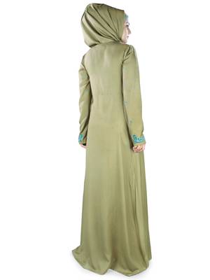 MyBatua Green Rayon Arabian Style Islamic Wear For Women Muslim Abaya With Hijab 5