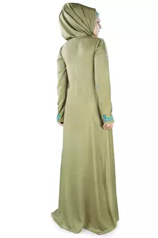 MyBatua Green Rayon Arabian Style Islamic Wear For Women Muslim Abaya With Hijab