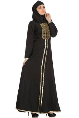 MyBatua Black Polyester Arabian Style Islamic Wear For Women Muslim Abaya With Hijab 1