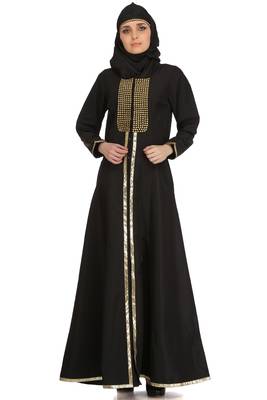 MyBatua Black Polyester Arabian Style Islamic Wear For Women Muslim Abaya With Hijab 2