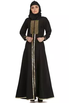 MyBatua Black Polyester Arabian Style Islamic Wear For Women Muslim Abaya With Hijab