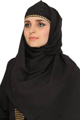 MyBatua Black Polyester Arabian Style Islamic Wear For Women Muslim Abaya With Hijab 5