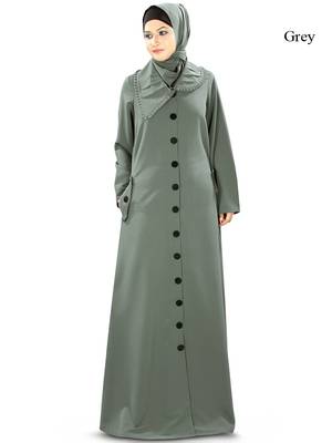 MyBatua Grey Polyester Arabian Style Islamic Wear For Women Muslim Abaya With Hijab 1