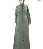 MyBatua Grey Polyester Arabian Style Islamic Wear For Women Muslim Abaya With Hijab