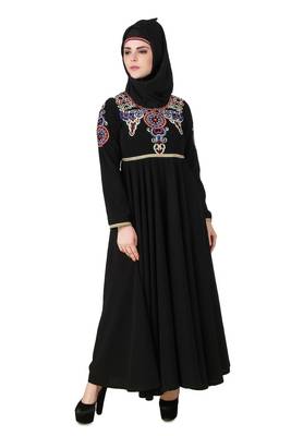 MyBatua Black Polyester Arabian Style Islamic Wear For Women Muslim Abaya With Hijab 1