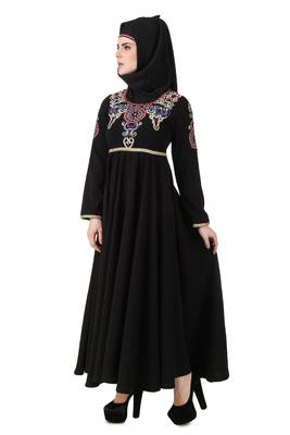 MyBatua Black Polyester Arabian Style Islamic Wear For Women Muslim Abaya With Hijab 2