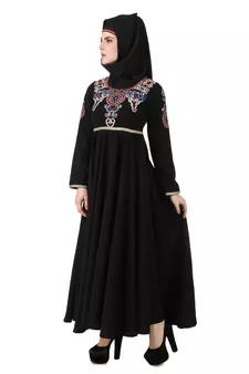 MyBatua Black Polyester Arabian Style Islamic Wear For Women Muslim Abaya With Hijab