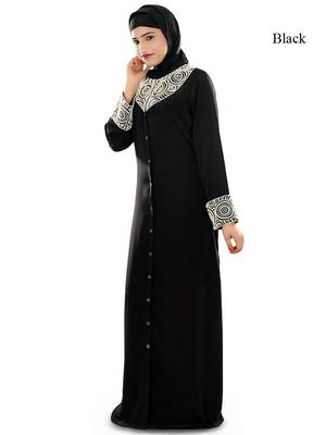 MyBatua Black Polyester Arabian Style Islamic Wear For Women Muslim Abaya With Hijab 1