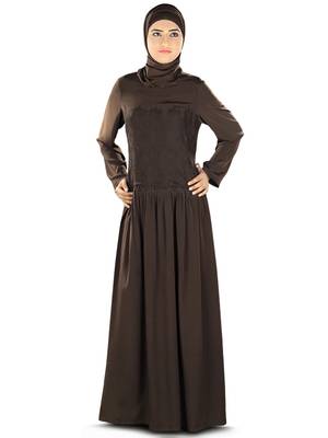 MyBatua Brown Poly Crepe Arabian Style Islamic Wear For Women Muslim Abaya With Hijab 1