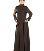 MyBatua Brown Poly Crepe Arabian Style Islamic Wear For Women Muslim Abaya With Hijab
