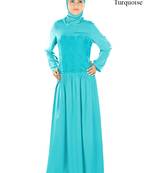 MyBatua Turqoise Poly Crepe Arabian Style Islamic Wear For Women Muslim Abaya With Hijab
