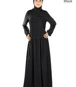 MyBatua Black Poly Crepe Arabian Style Islamic Wear For Women Muslim Abaya With Hijab