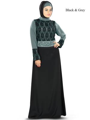 MyBatua Multicolor Poly Crepe Arabian Style Islamic Wear For Women Muslim Abaya With Hijab 1