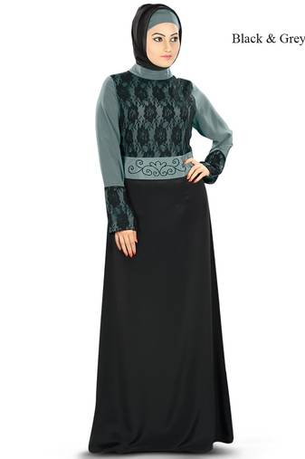 MyBatua Multicolor Poly Crepe Arabian Style Islamic Wear For Women Muslim Abaya With Hijab