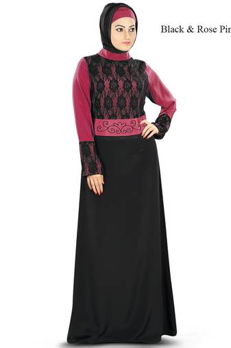 MyBatua Multicolor Poly Crepe Arabian Style Islamic Wear For Women Muslim Abaya With Hijab
