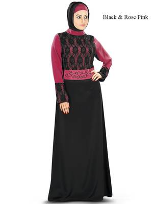 MyBatua Multicolor Poly Crepe Arabian Style Islamic Wear For Women Muslim Abaya With Hijab 1