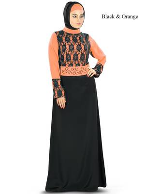 MyBatua Multicolor Poly Crepe Arabian Style Islamic Wear For Women Muslim Abaya With Hijab 1