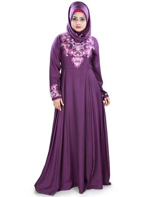 MyBatua Purple Viscose Arabian Style Islamic Wear For Women Muslim Abaya With Hijab 1