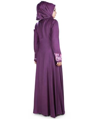 MyBatua Purple Viscose Arabian Style Islamic Wear For Women Muslim Abaya With Hijab 5