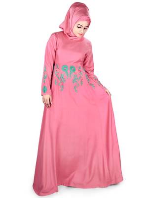 MyBatua Pink Viscose Arabian Style Islamic Wear For Women Muslim Abaya With Hijab 1