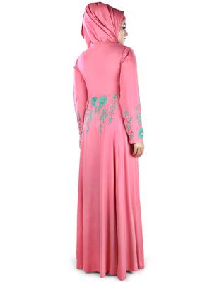 MyBatua Pink Viscose Arabian Style Islamic Wear For Women Muslim Abaya With Hijab 5