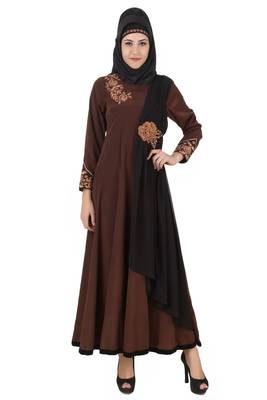 MyBatua Brown Polyester Arabian Style Islamic Wear For Women Muslim Abaya With Hijab 1