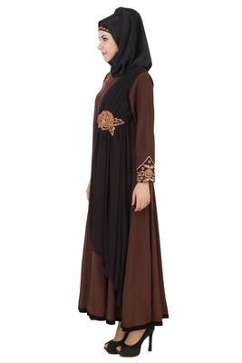 MyBatua Brown Polyester Arabian Style Islamic Wear For Women Muslim Abaya With Hijab 2