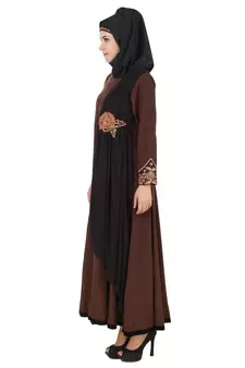 MyBatua Brown Polyester Arabian Style Islamic Wear For Women Muslim Abaya With Hijab