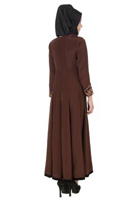 MyBatua Brown Polyester Arabian Style Islamic Wear For Women Muslim Abaya With Hijab 3