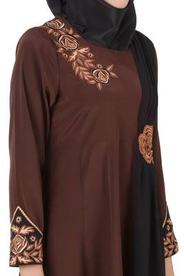 MyBatua Brown Polyester Arabian Style Islamic Wear For Women Muslim Abaya With Hijab 4