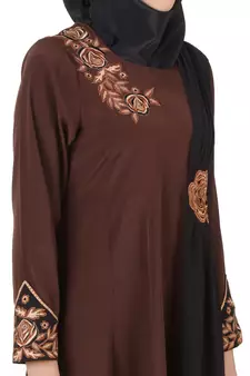 MyBatua Brown Polyester Arabian Style Islamic Wear For Women Muslim Abaya With Hijab
