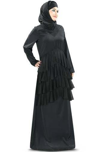 MyBatua Black Poly Crepe Arabian Style Islamic Wear For Women Muslim Abaya With Hijab