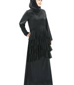 MyBatua Black Poly Crepe Arabian Style Islamic Wear For Women Muslim Abaya With Hijab