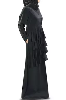 MyBatua Black Poly Crepe Arabian Style Islamic Wear For Women Muslim Abaya With Hijab
