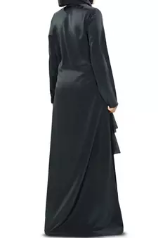 MyBatua Black Poly Crepe Arabian Style Islamic Wear For Women Muslim Abaya With Hijab