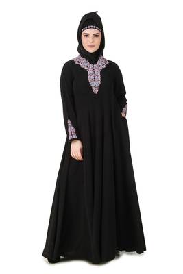 Black Polyester Arabian Style Islamic Ramadan Abaya for Women with Hijab 1