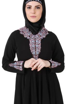 Black Polyester Arabian Style Islamic Ramadan Abaya for Women with Hijab 2