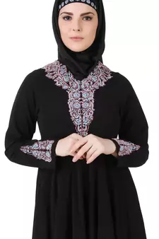 Black Polyester Arabian Style Islamic Ramadan Abaya for Women with Hijab