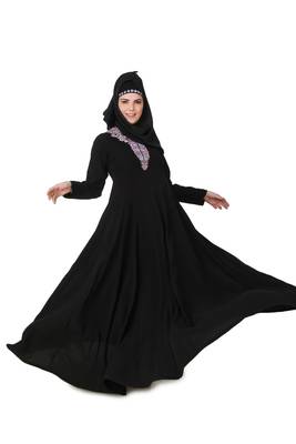 Black Polyester Arabian Style Islamic Ramadan Abaya for Women with Hijab 3
