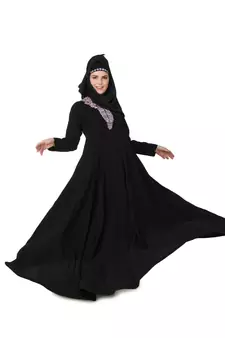 Black Polyester Arabian Style Islamic Ramadan Abaya for Women with Hijab